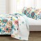 Teal Blue Pink White Polyester 3-Piece Reversible Floral Quilt Set